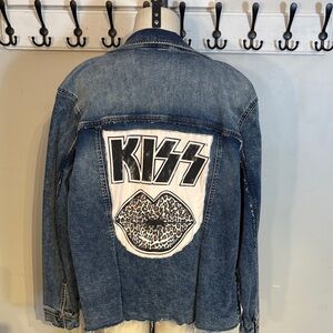 Refashioned Denim Jacket Kiss Band Leopard and lightning